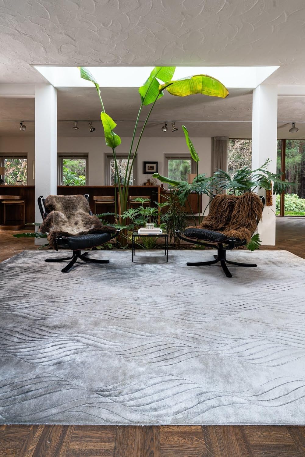 Grey Wave Viscose Designer Carpet