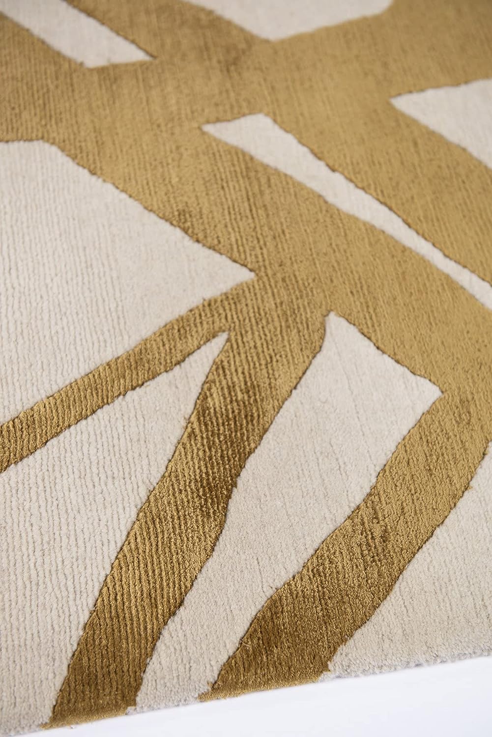 Ivory Gold Criss Cross Wool & Viscose Carpet