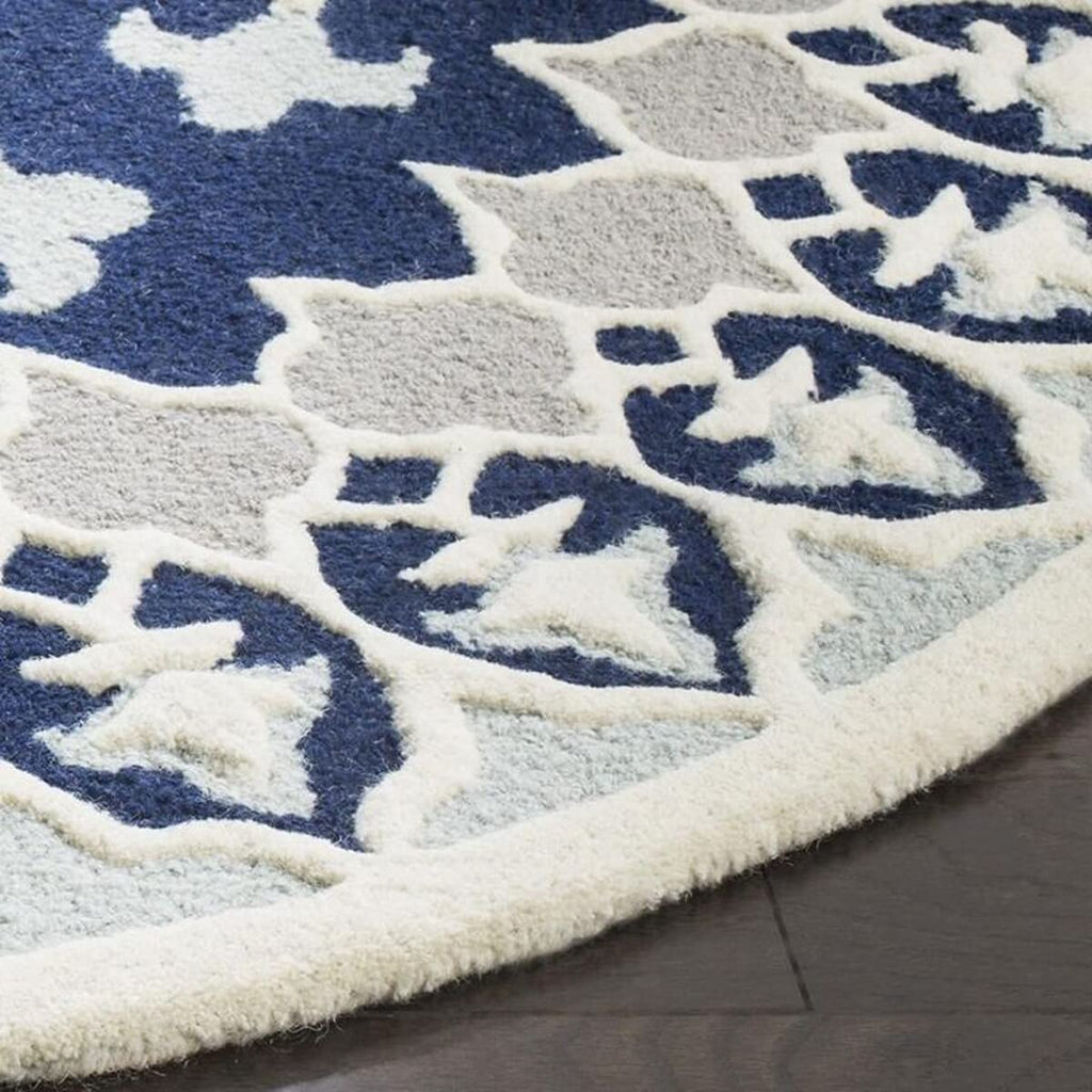 Blue Traditional Medallion Round Carpet