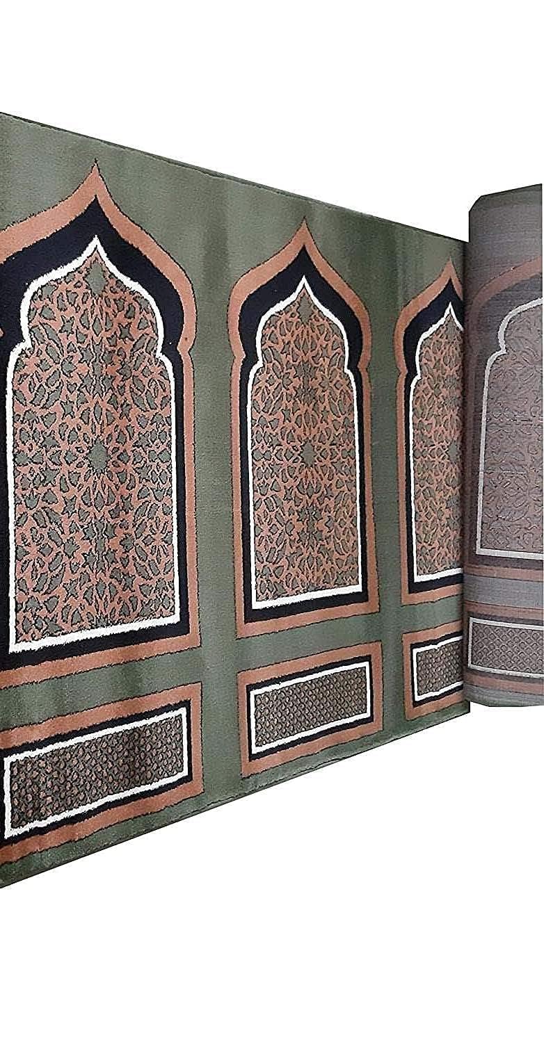 Olive Green Mehrab Design 1 Inch Pile Mosque Carpet Roll