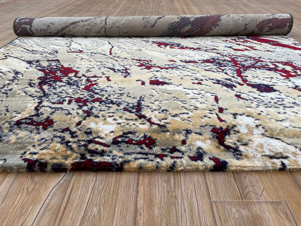 Abstract Marble Vein Crimson Accent Rug