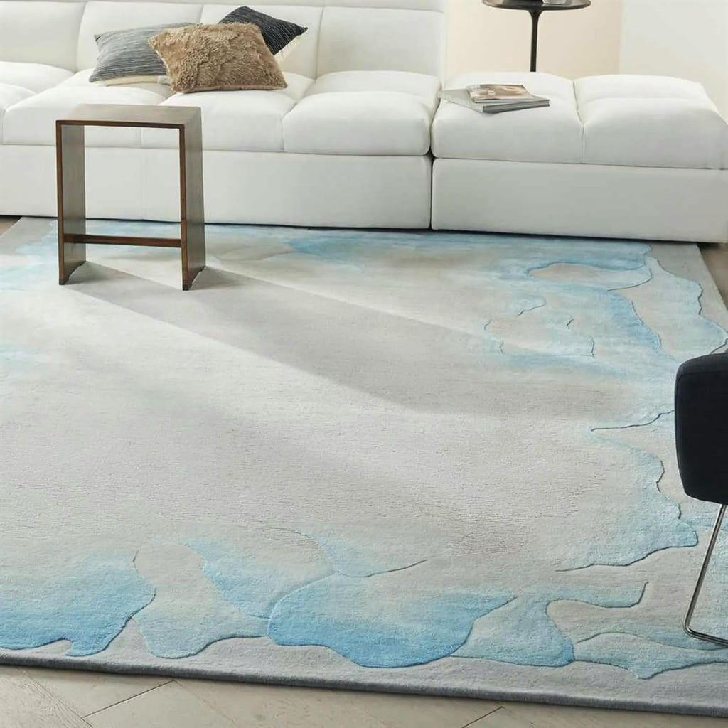 Aqua Blue Abstract Wool & Viscose Carpet
