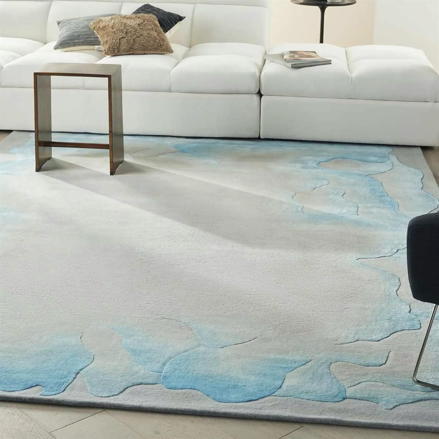 Aqua Blue Abstract Wool & Viscose Carpet