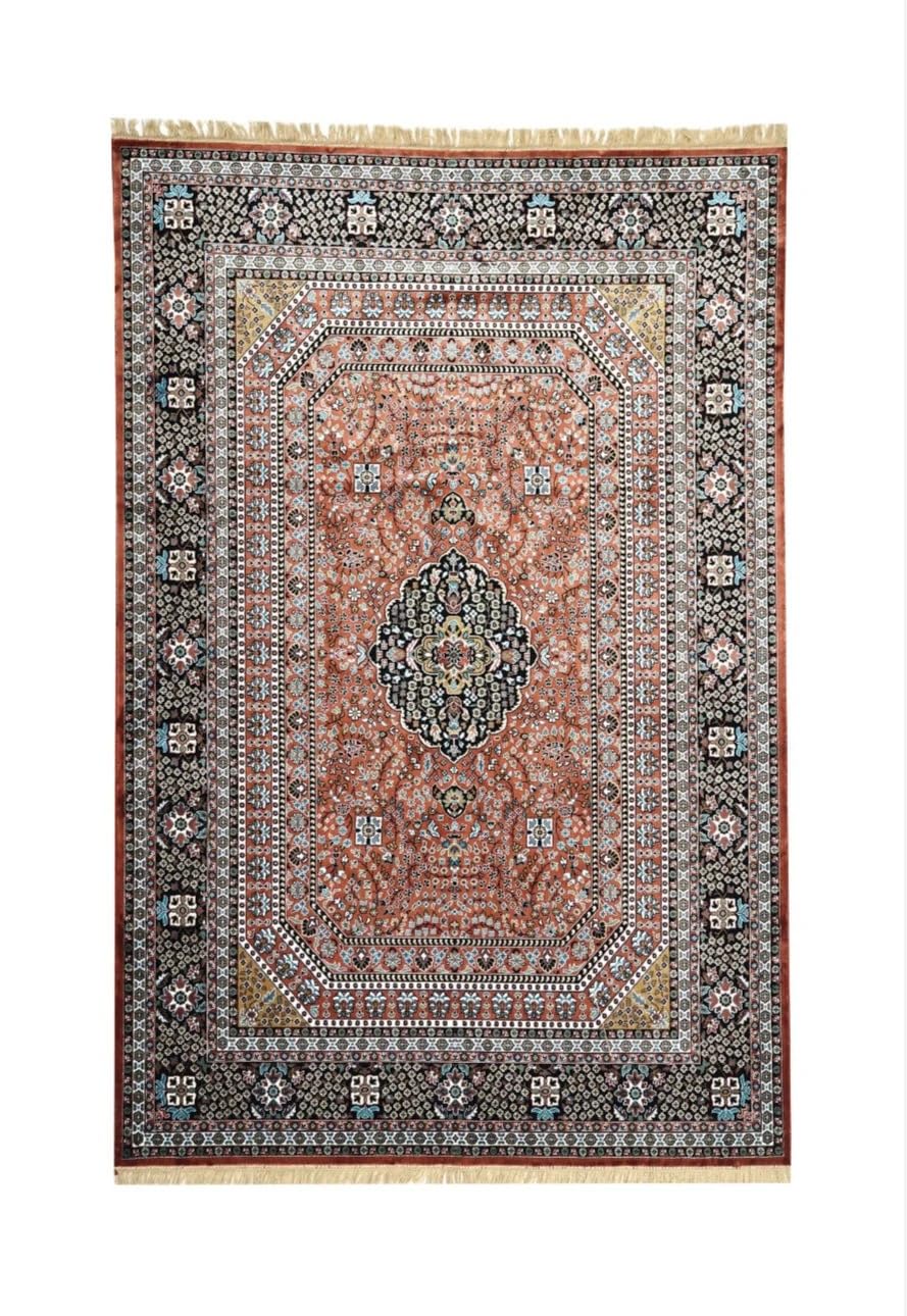 Rust Intricate Floral Medallion Carpet