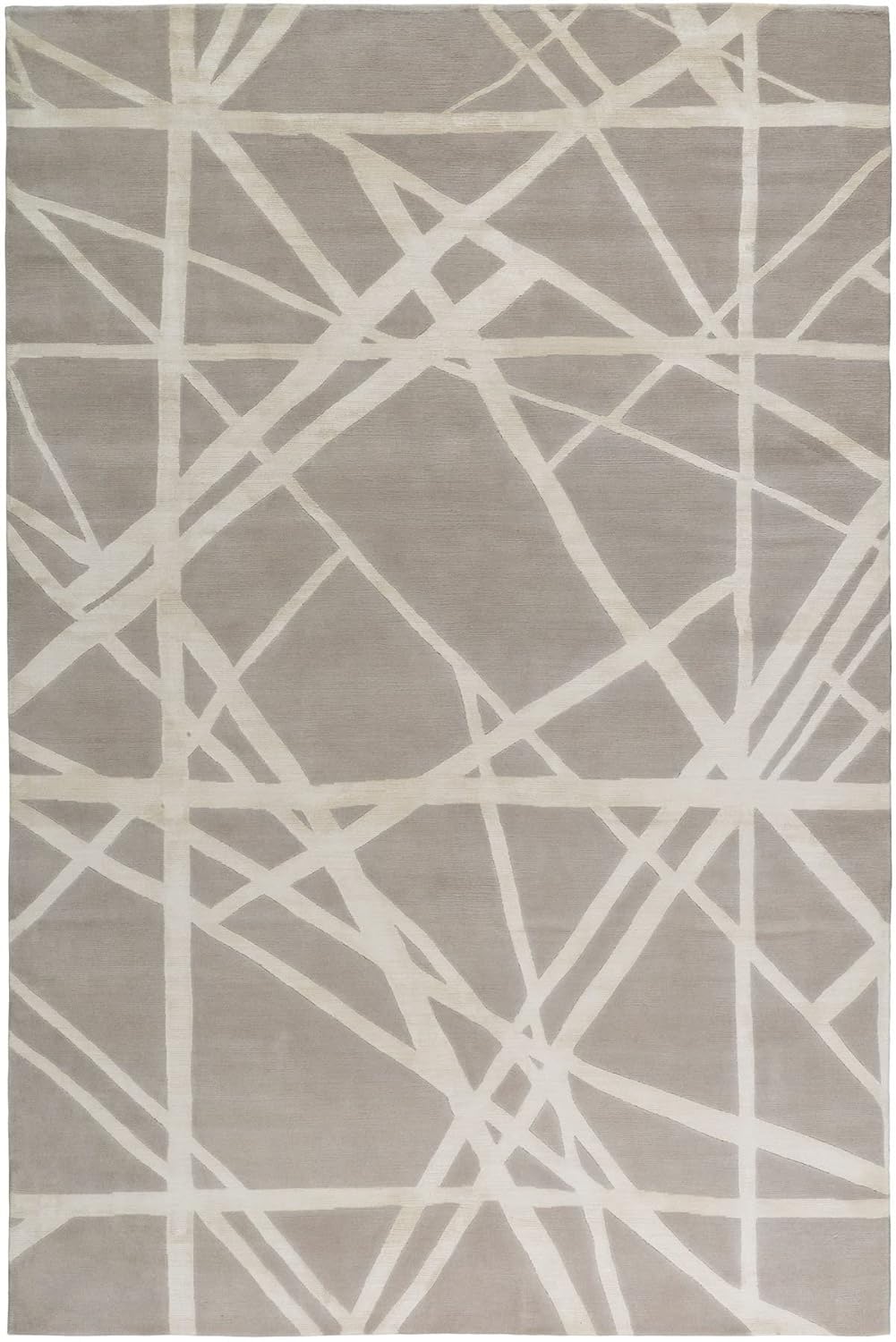 Modern Beige Cross Line Designer Wool & Viscose Carpet
