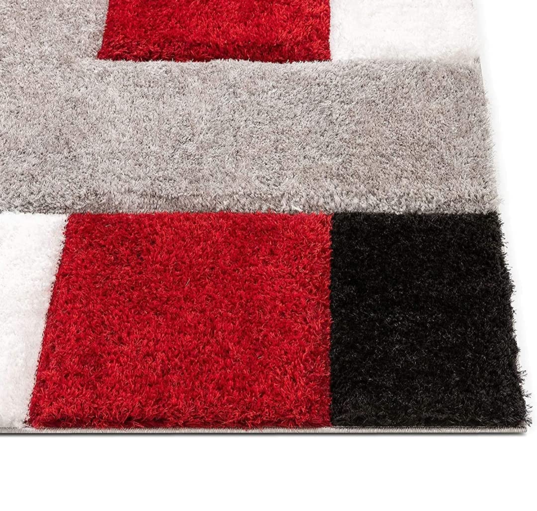 Square Pattern Red Carpet & Rug