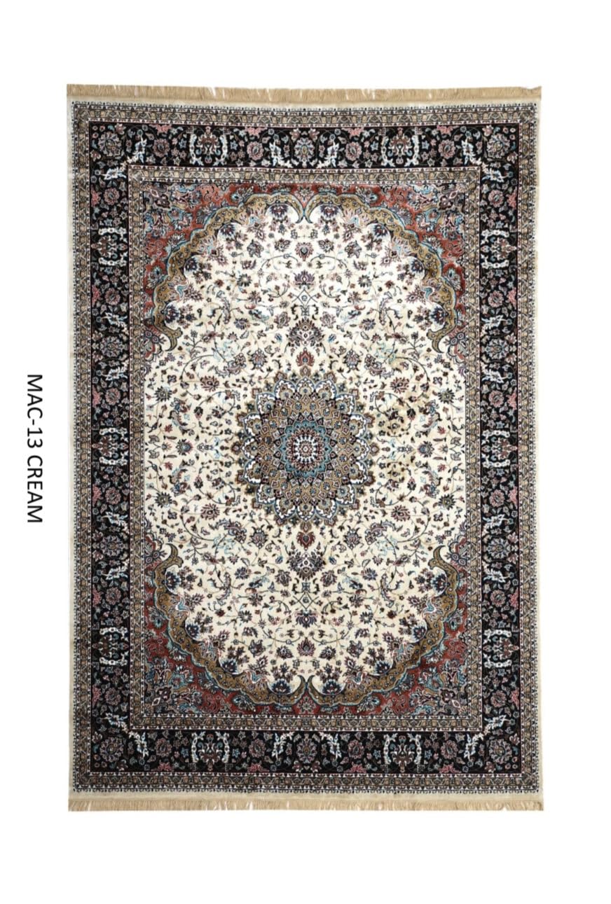 Ivory Opulent Persian Silk Medallion Border Rug