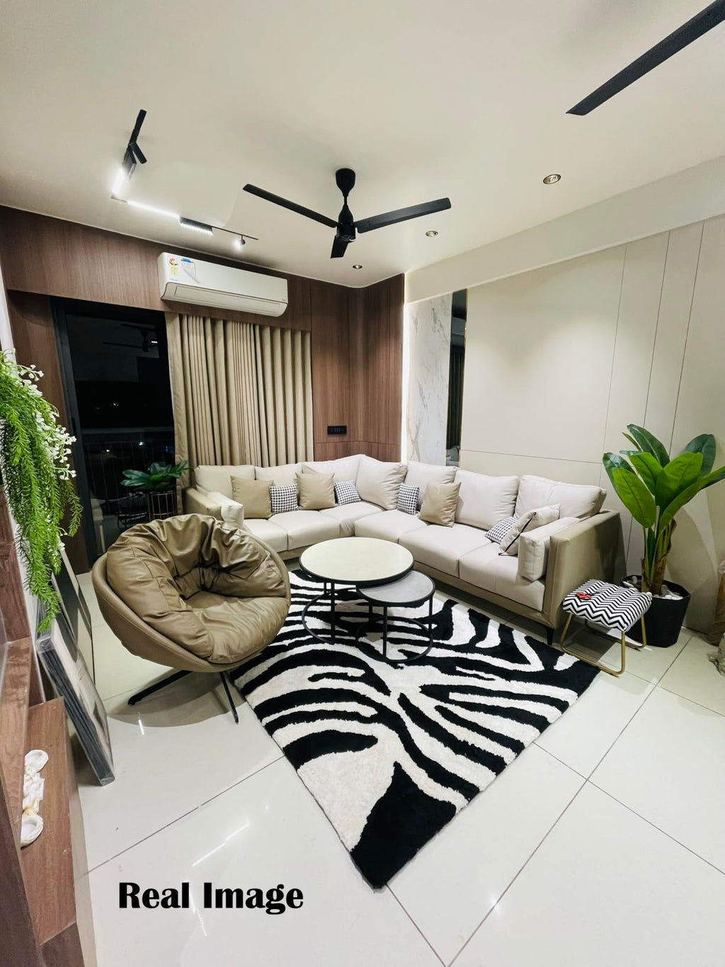 Noir Zebra Wave Textured Shaggy Rug