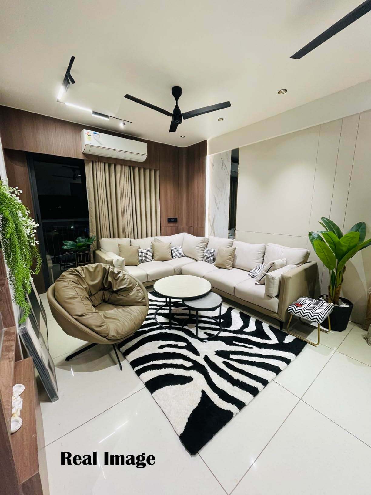 Noir Zebra Wave Textured Shaggy Rug