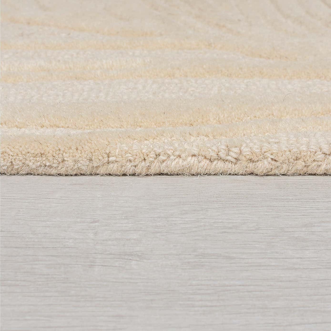 Beige Leaf Textured Wool Rug