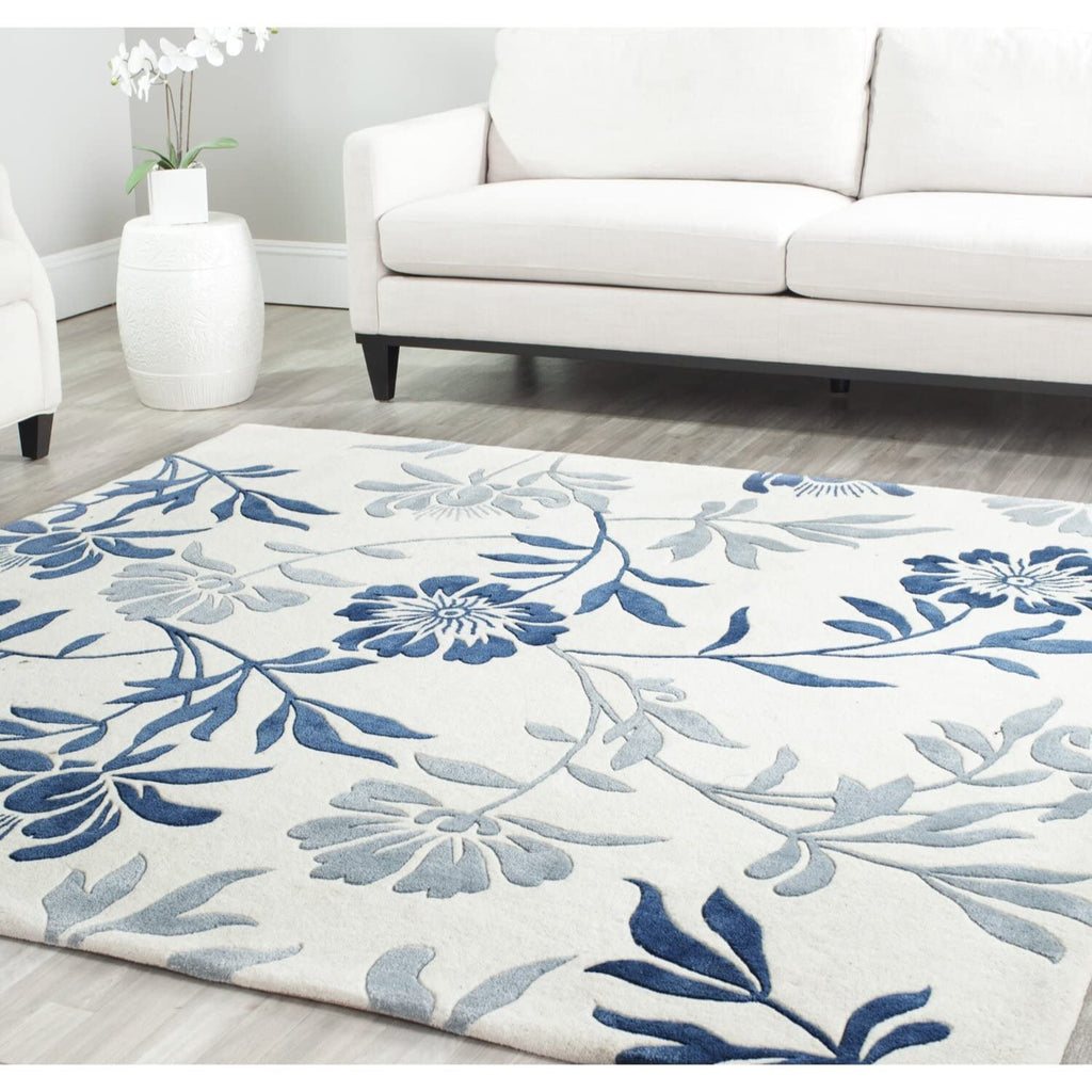 Azure Bloom Elegant Floral Area Rug