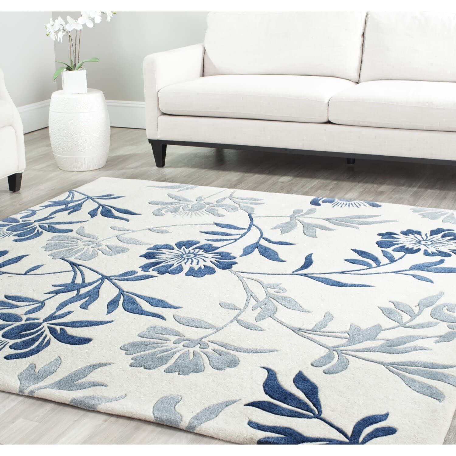 Azure Bloom Elegant Floral Area Rug