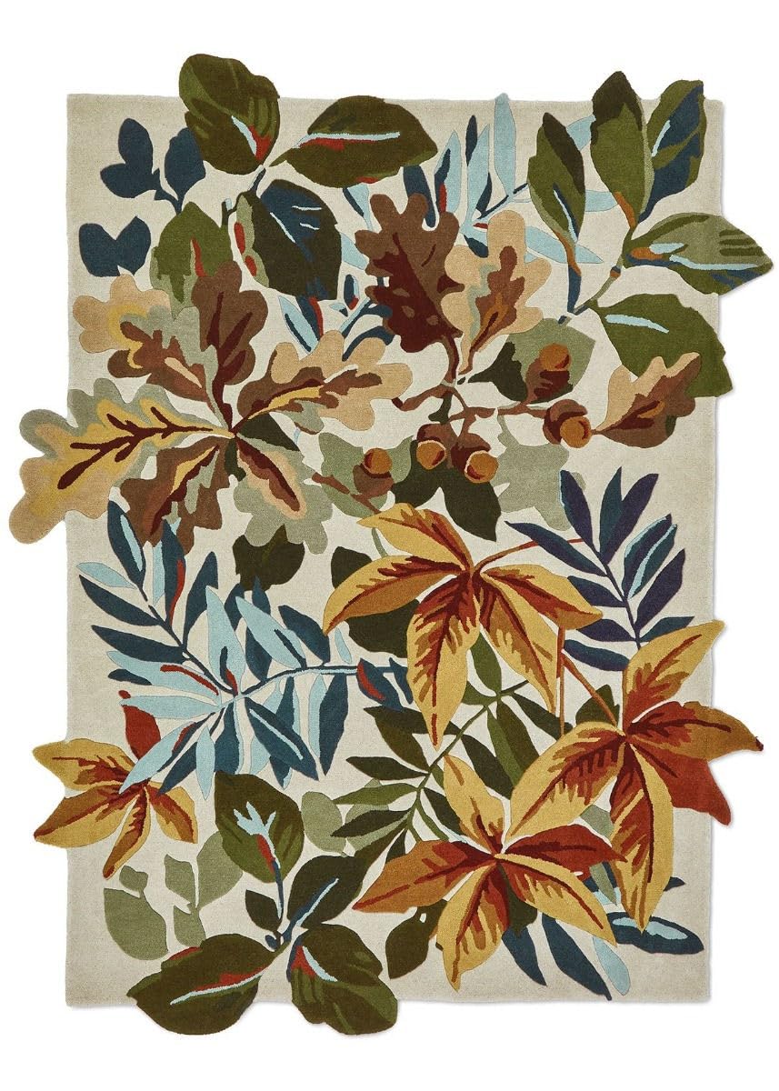 Beige Leaf Motif Decorative Irregular Rug