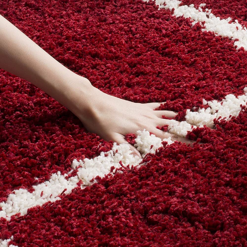 Crimson Geometric Grid Plush Carpet & Rug
