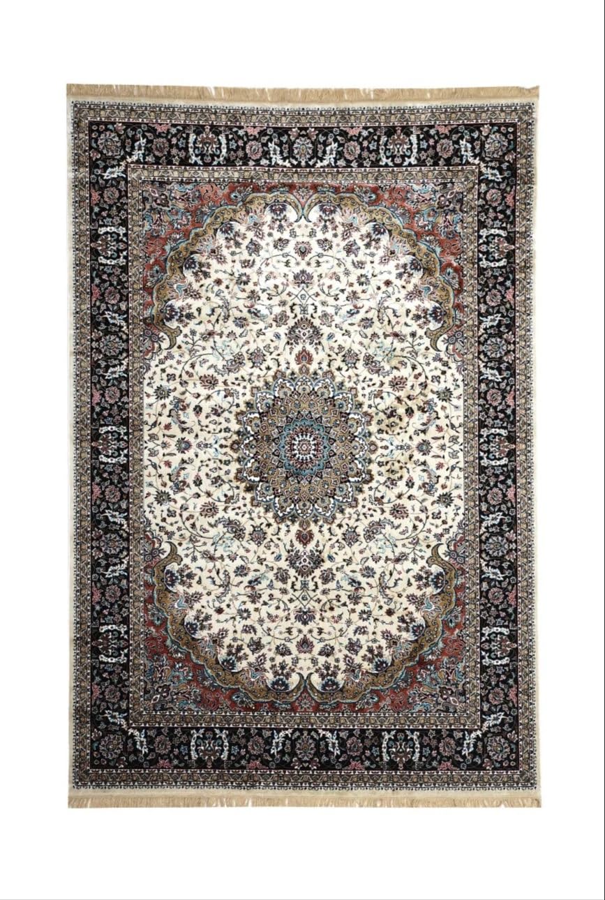 Ivory Opulent Persian Silk Medallion Border Rug