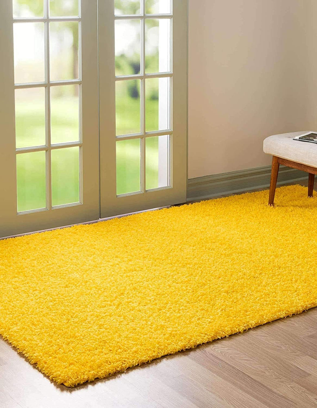Bright Yellow Soft Shaggy Carpet