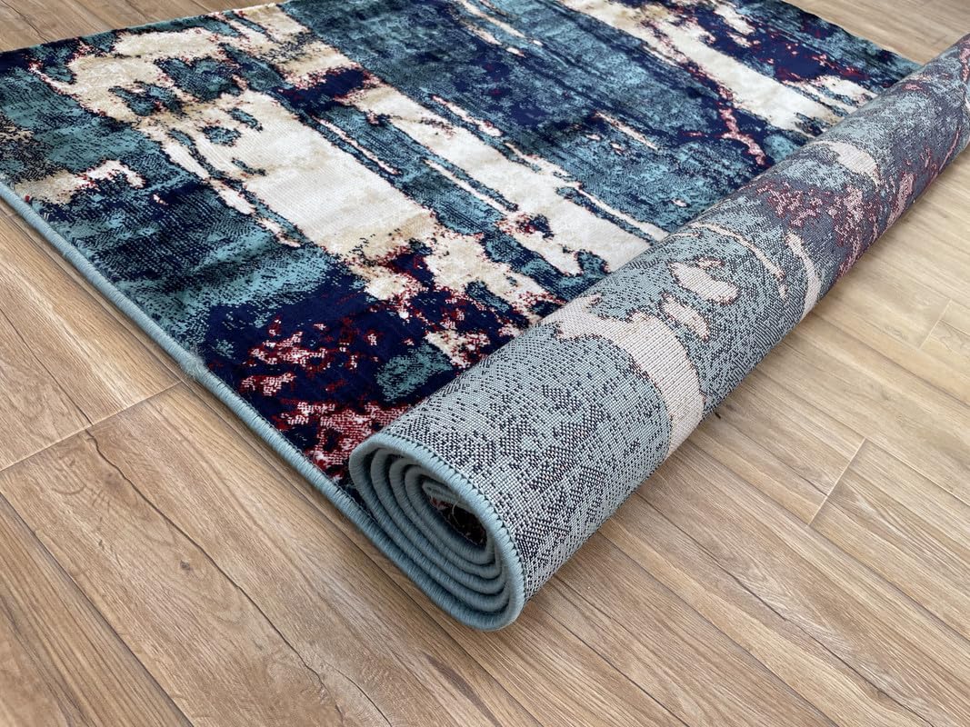 Abstract Vertical Flow Teal Gold Area Rug