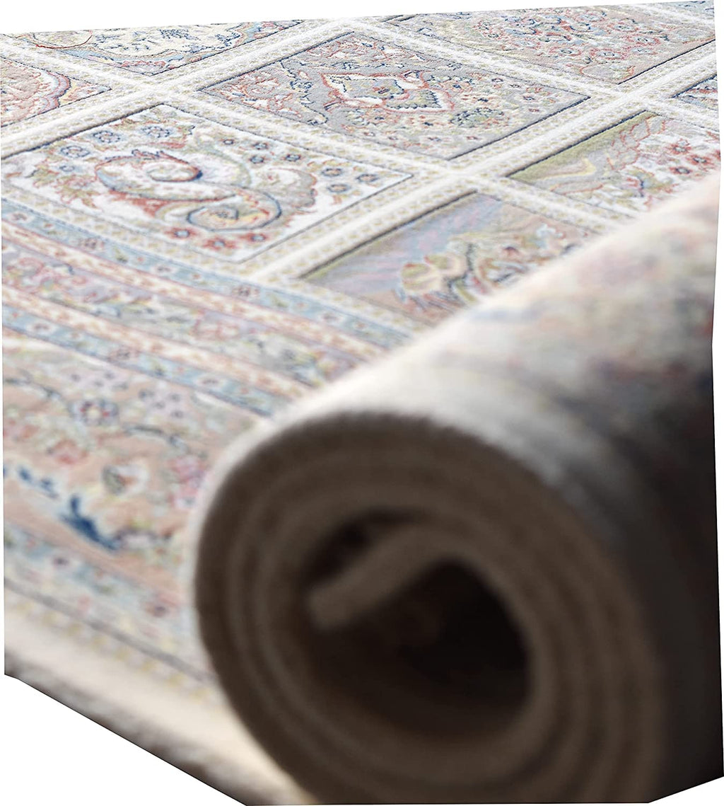 Unique Irani Grid Pattern Carpet with Subtle Classic Detailing