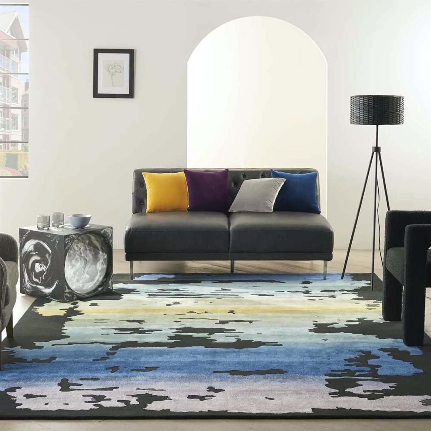 Blue Abstract Wool & Viscose Carpet