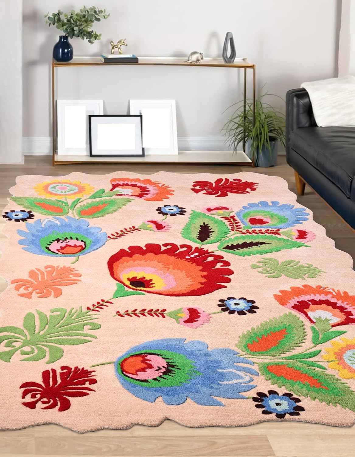 Handmade Colorful Roses Floral Wool Area Rug | Thick & Soft Carpet for Living, Bedroom & Kitchen Deco