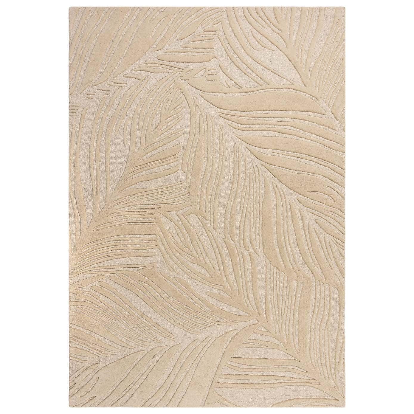 Beige Leaf Textured Wool Rug