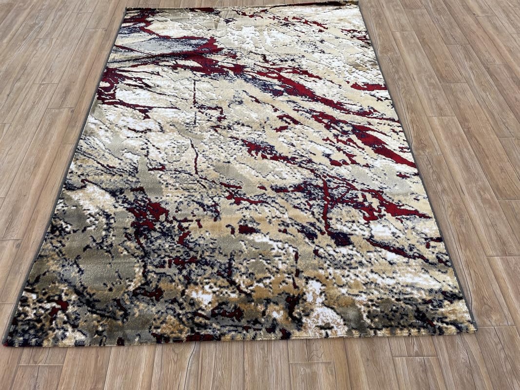 Abstract Marble Vein Crimson Accent Rug
