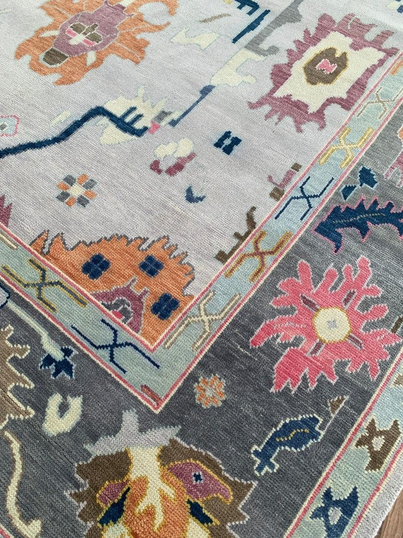 Hand Knotted Oushak Rug for Living Room, Dining Room, Office, Bedroom, Hand Knotted Wool Rug