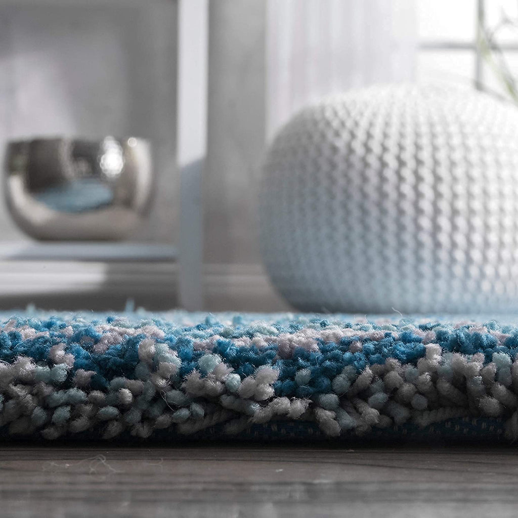Ocean Blue Modern Textured Area Carpet
