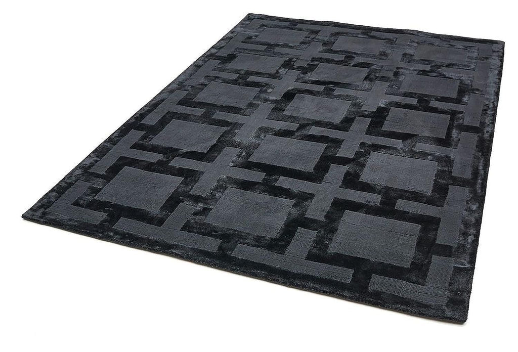 Charcoal Geometric Grid Silk Viscose Rug
