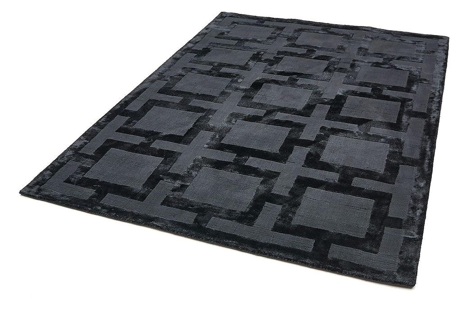 Charcoal Geometric Grid Silk Viscose Rug