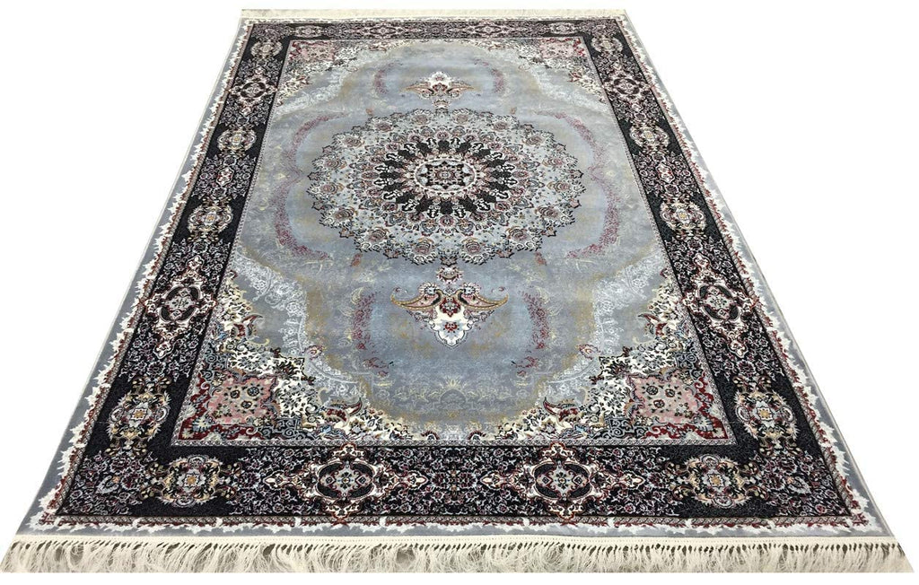 Artistic Irani Light Grey Carpet with Ornamental Medallion Center