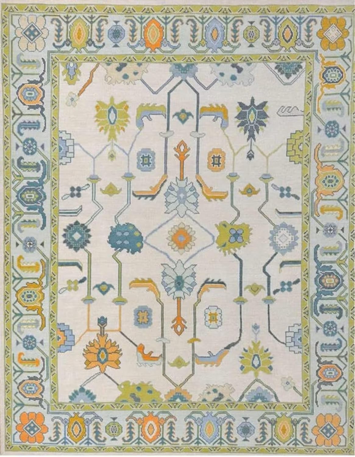 Hand Knotted Oushak Rug for Living Room, Dining Room, Office, Bedroom, Hand Knotted Wool Rug