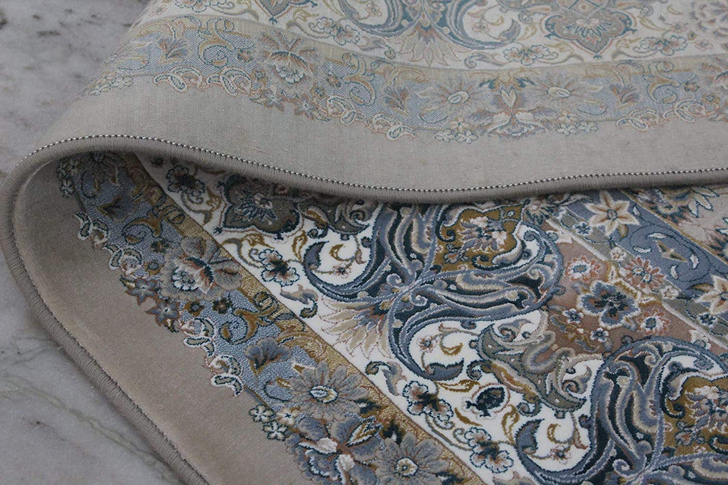 Traditional Irani Beige Carpet with Fine Floral Border Design