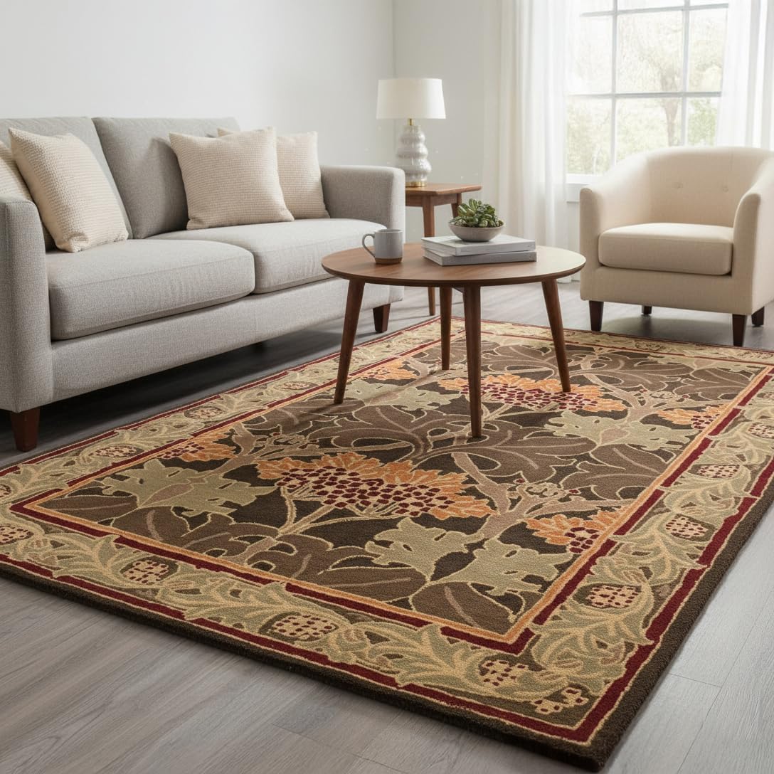 Brown Classic Floral Vine Border Area Rug