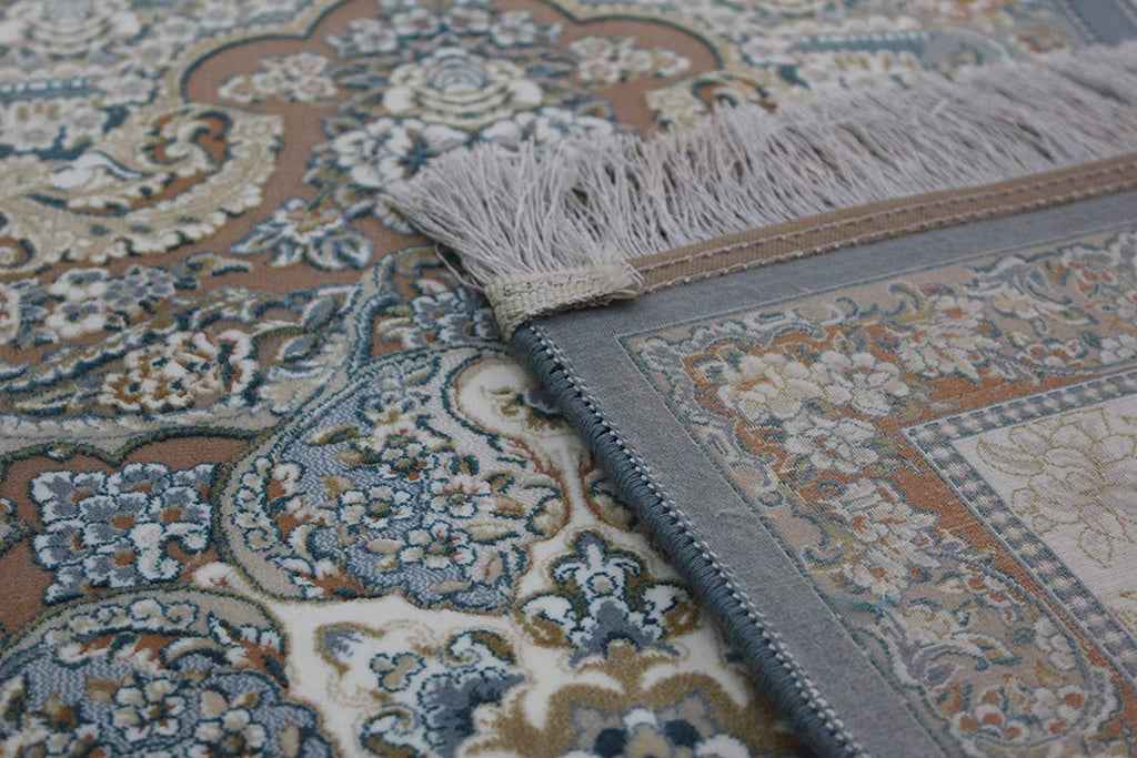 Unique Irani Grid Pattern Carpet with Central Medallion Accent