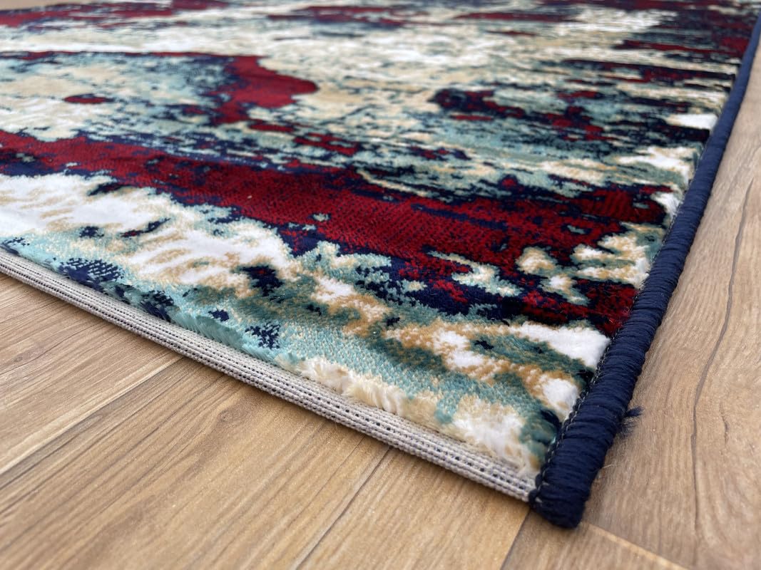 Abstract Crimson Fusion Distressed Area Rug