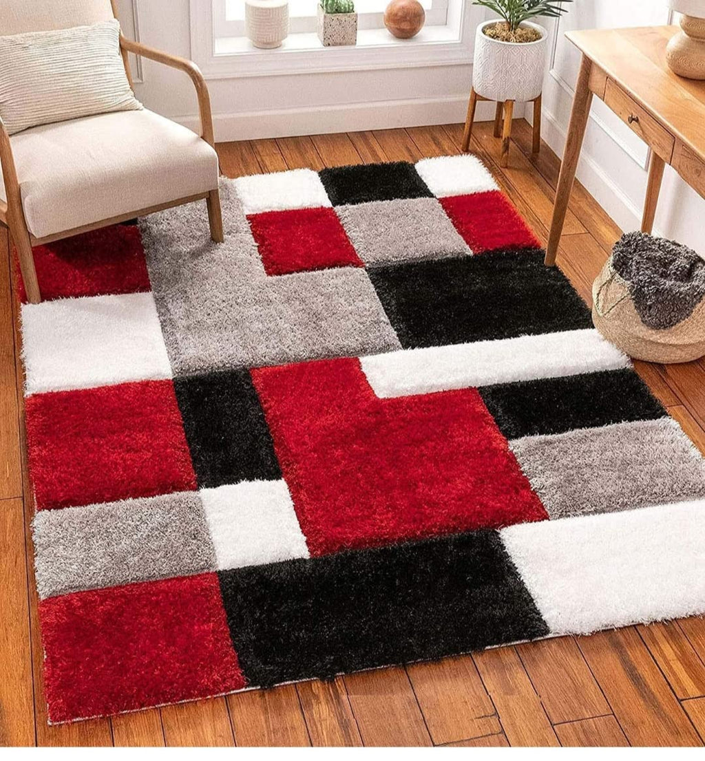 Square Pattern Red Carpet & Rug