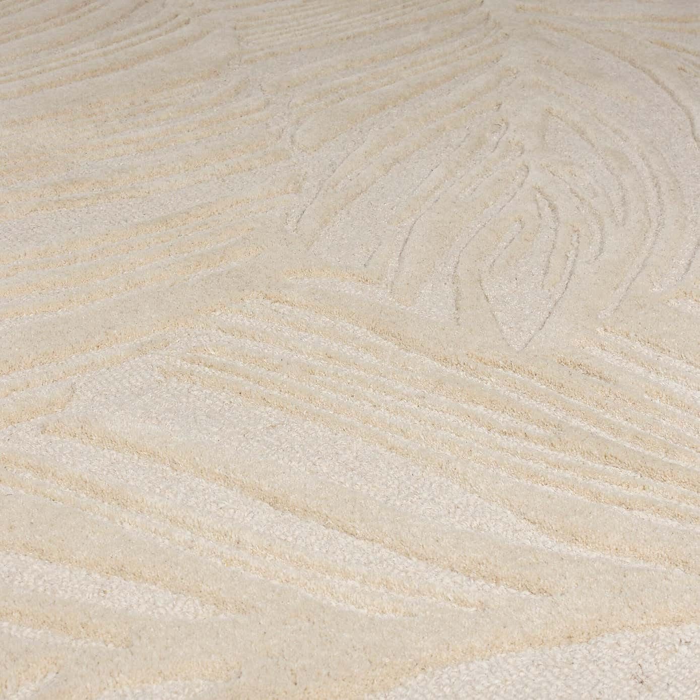 Beige Leaf Textured Wool Rug