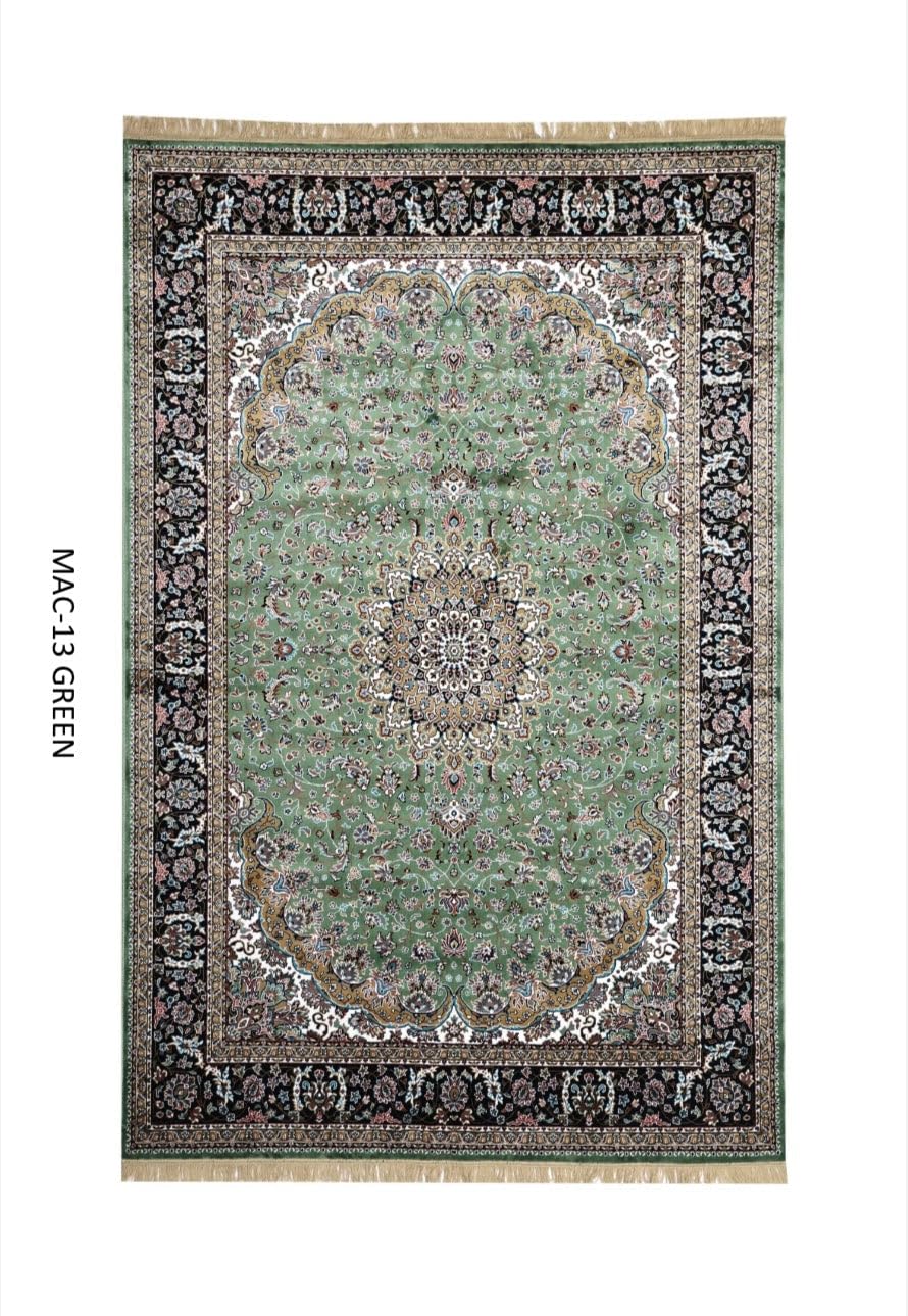 Green Persian Silk Medallion Border Rug
