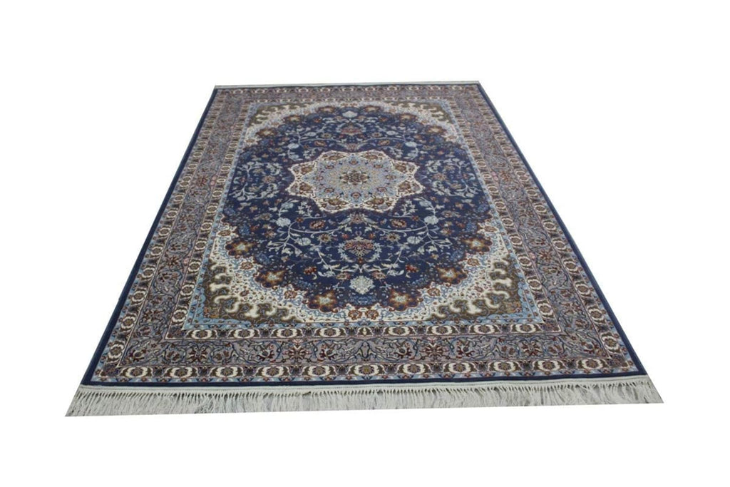 Royal Blue Irani Carpet with Classic Persian Medallion Style