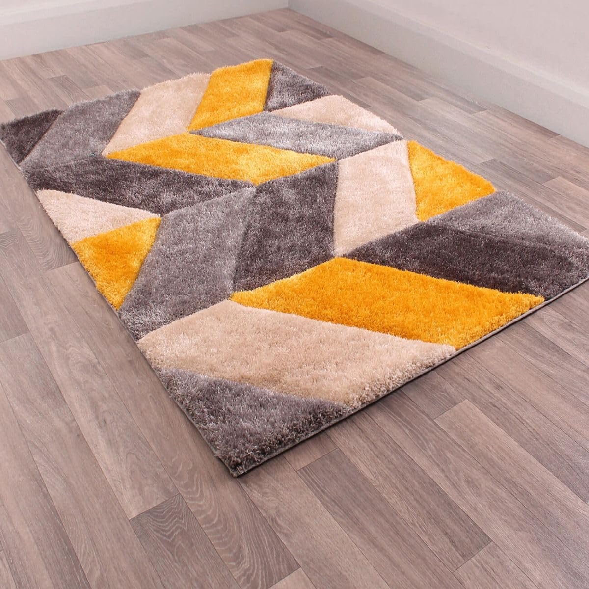 Ultra Soft Geometric Yellow Carpet & Rug