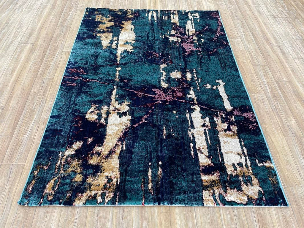 Abstract Forest Teal Accent Rug