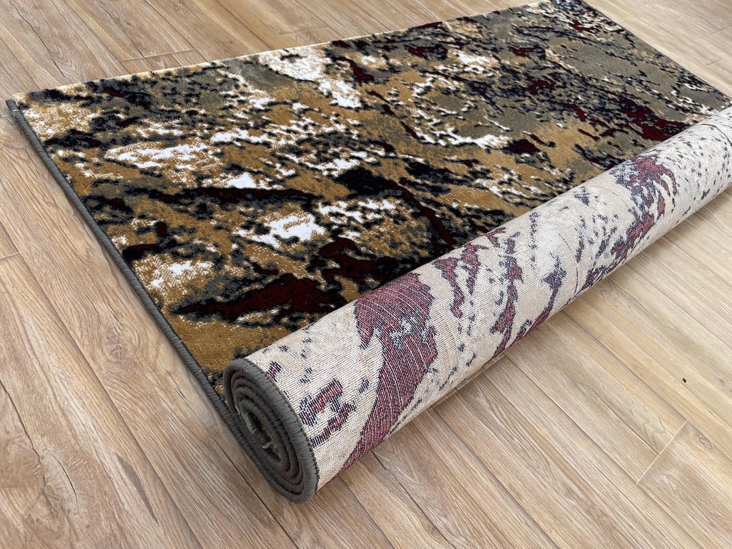 Abstract Marble Vein Crimson Accent Rug