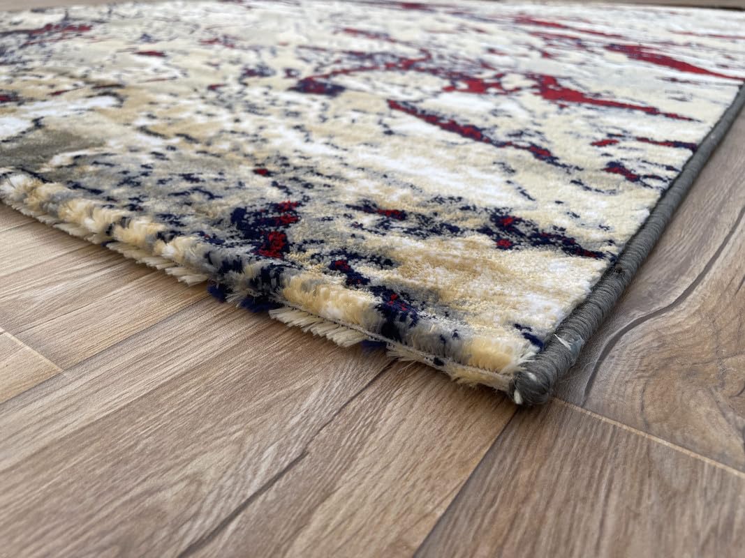 Abstract Marble Vein Crimson Accent Rug