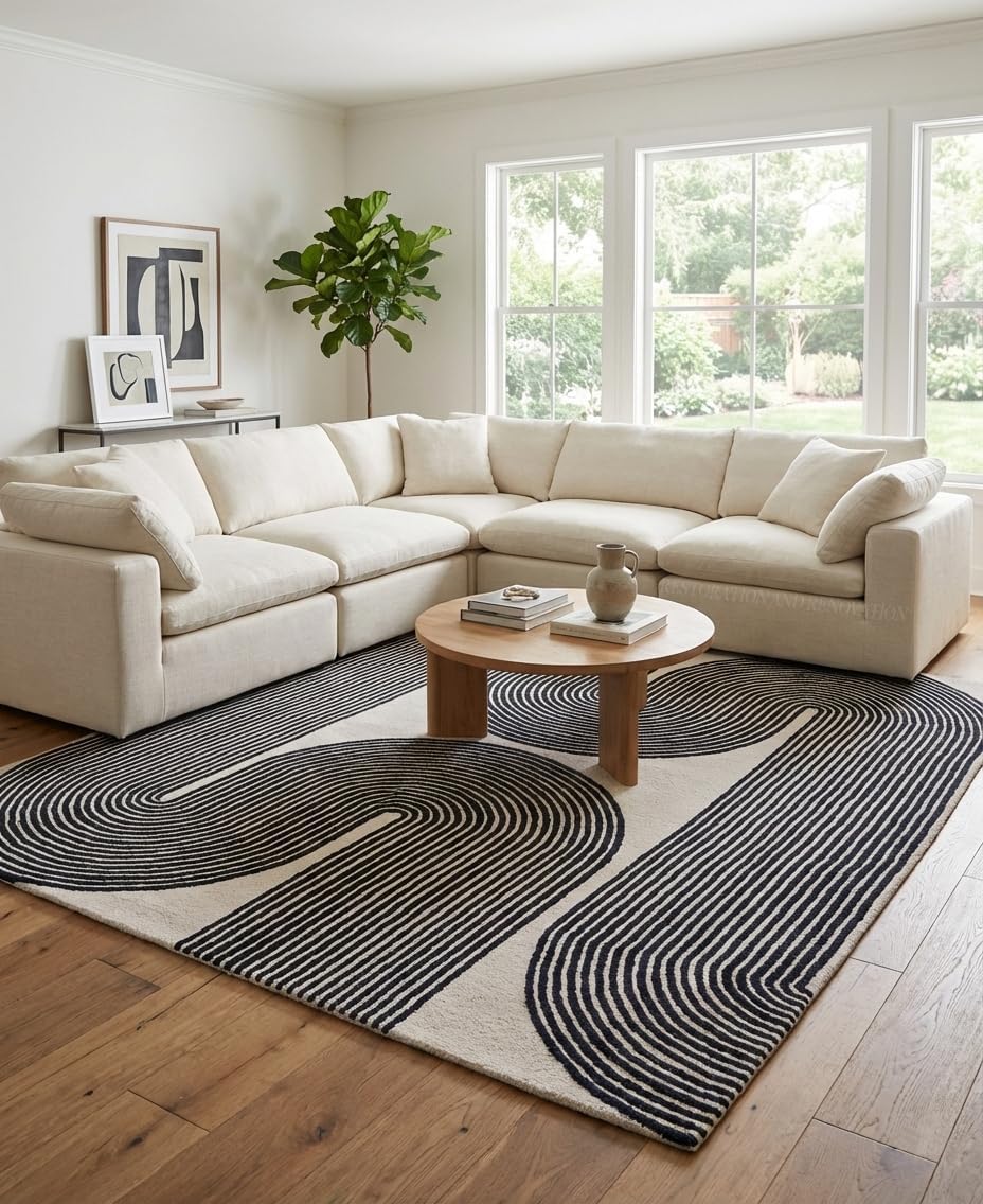 Black Eclipse Path Contemporary Rug