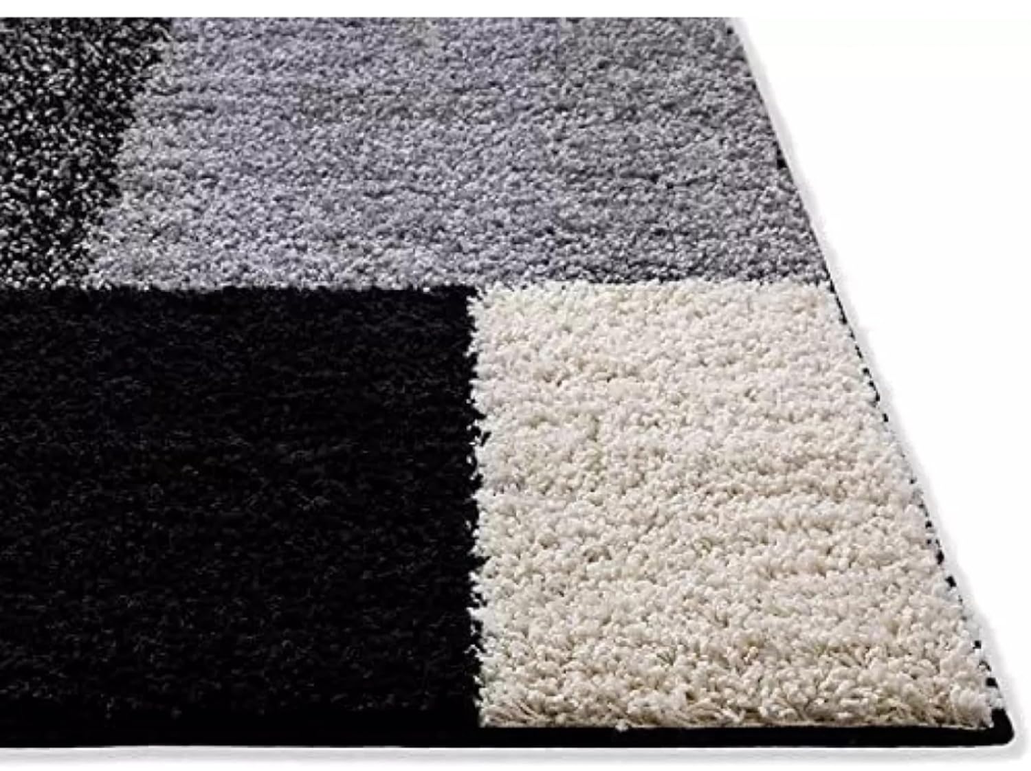 Black & Grey Checker Geometric Shaggy Carpet