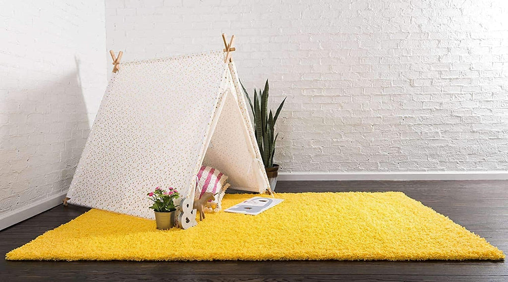 Bright Yellow Soft Shaggy Carpet