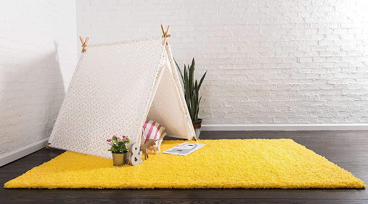 Bright Yellow Soft Shaggy Carpet