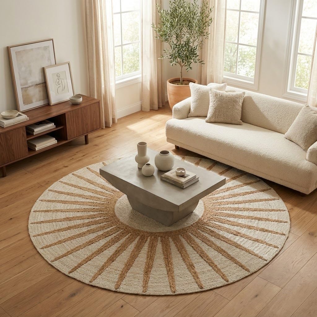 Sunburst Handwoven Round Jute Rug