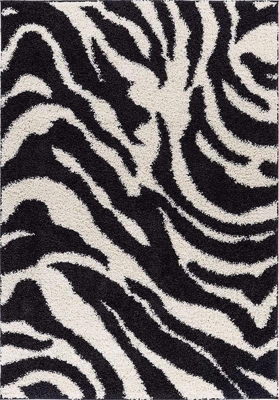 Noir Zebra Wave Textured Shaggy Rug